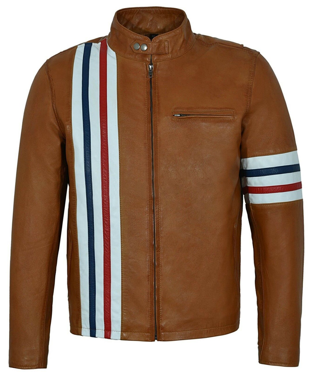 Easy Rider' Men's TAN America Motorcycle Stripes Sheepskin Leather ...