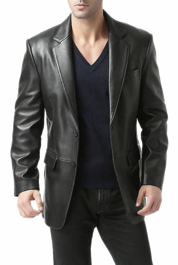 Chaqueta cuero de cordero genuino para hombre Blazer de - México