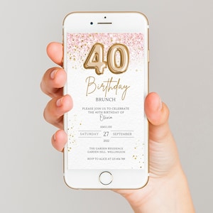 40e verjaardag brunch telefoonuitnodiging, elektronische uitnodiging, iPhone verjaardagsuitnodiging, verjaardagsuitnodiging direct downloaden, SMS-bericht Evite