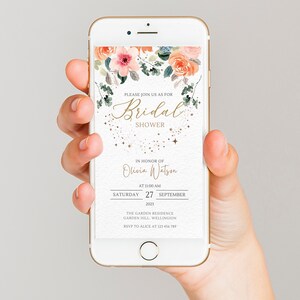 Bridal Shower Invitation Template, Editable, Electronic Bridal Shower Invitation, Evite, Bridal Brunch Invitation Template