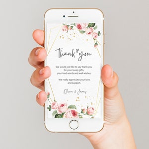 Electronic modern Thank You Template Digital, Editable Digital Download, Baby Thank You Note eCard for Phone, Text Message Paperless Canva