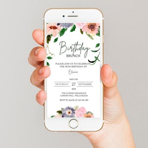 Birthday Invitation template, Electronic Invite, Birthday Brunch phone Invitation, Birthday Invite Instant Download, birthday evite