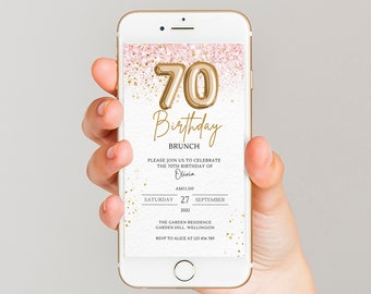 Brunchuitnodiging 70e verjaardag: elektronische telefoonuitnodiging (digitale download)
