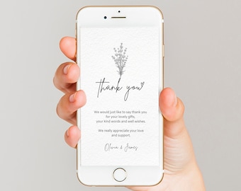 Electronic modern Thank You Template Digital, Editable Digital Download, Baby Thank You Note eCard for Phone, Text Message Paperless Canva