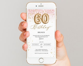 60th Birthday Brunch phone  Invitation, Electronic Invite, iPhone Birthday Invite, Birthday Invite Instant Download, Text Message Evite