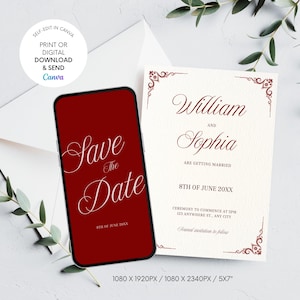 Red Wedding Save the Date Template: Editable Digital Invitation (Canva, Printable, Electronic Cards)