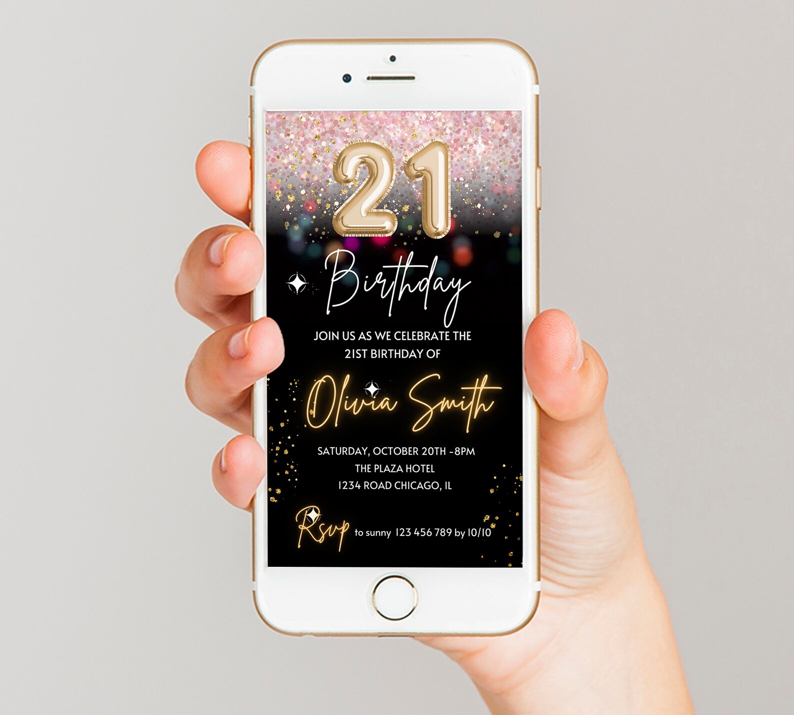 21st Birthday Invitation Electronic Video Invitation, Editable Template