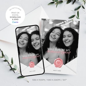 Will You be My Bridesmaid Proposal Card, Photo Maid Of Honor Proposal Template, Printable, INSTANT DOWNLOAD