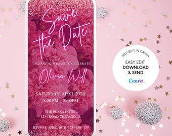 Pink Floral Save the Date Template: Birthday Dinner Invitation (Digital)