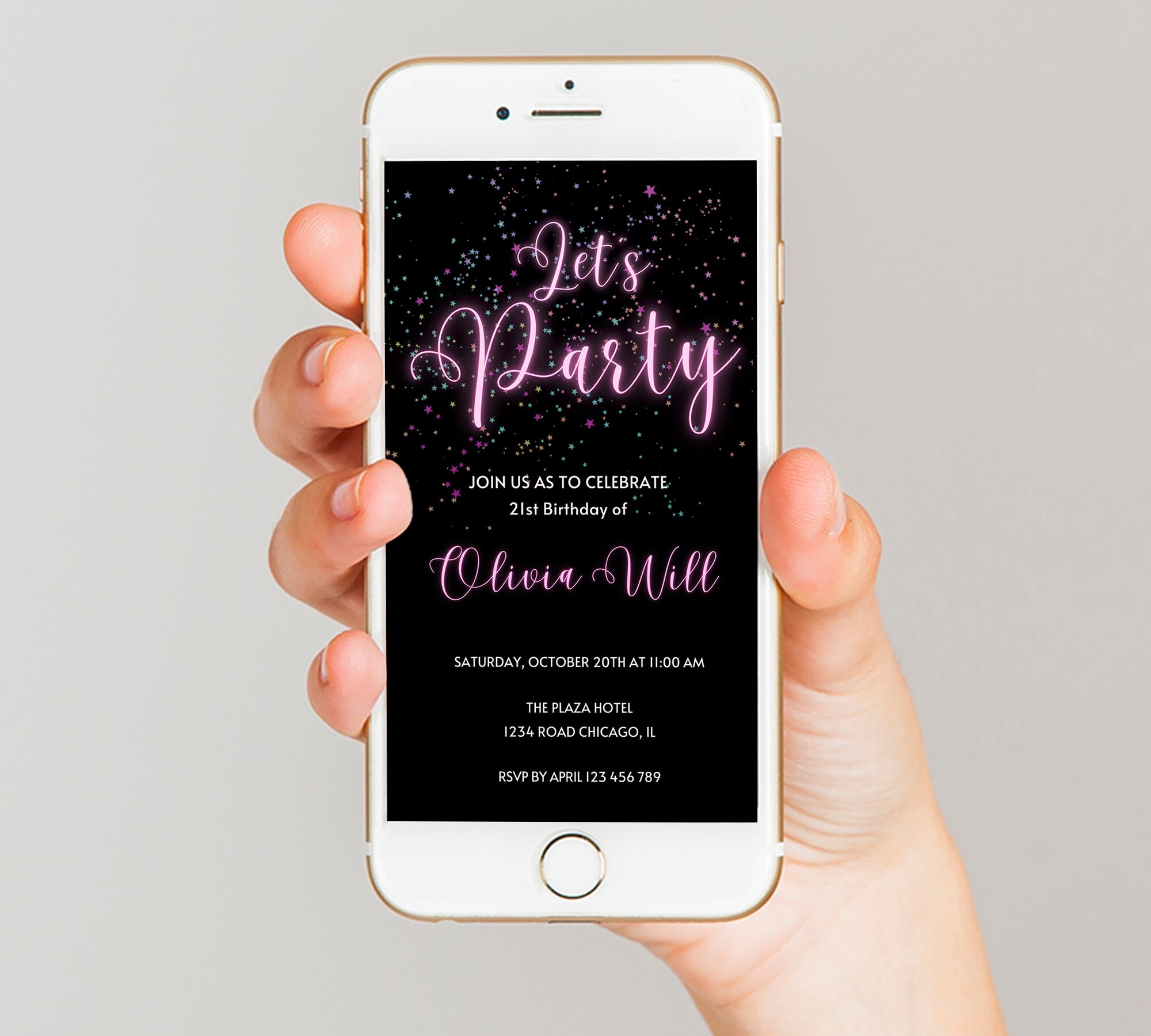 Neon Light Birthday Invitation Editable Template Adult Bday - Etsy