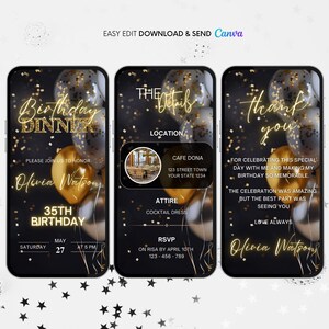 Black and Gold Birthday Dinner Invitation: Animated Party Invite (Digital)
