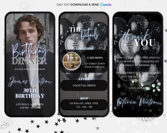 Men's Birthday Dinner Invitation: Animated Black Suit Evite (Digital Video)