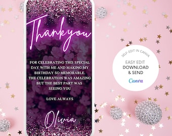 Electronic modern Thank You Template Digital, Editable Digital Download, Baby Thank You Note eCard for Phone, Text Message Paperless Canva