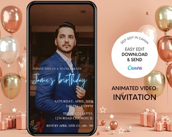 Animated Birthday Party Invitation with Photo (Digital Download)