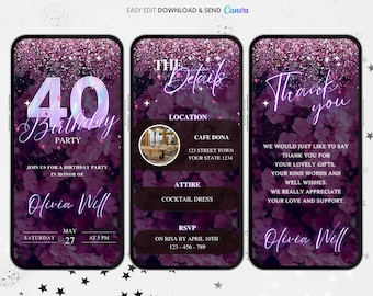 Floral 40th Birthday Party Animated Invitation (Digital Video Invite)