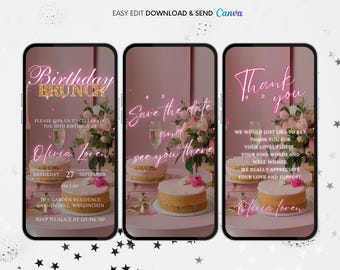 Floral Birthday Brunch Invitation: Editable Animated Video (Digital Download)