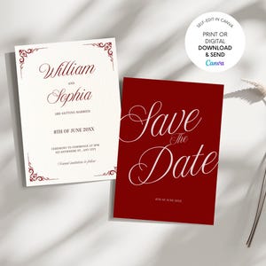 Romantic Red Digital Save The Date Wedding Cards, Printable Electronic Save the date Template, Save Our date in wedding Invite, Editable