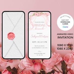 Pink Bow Bridal Brunch Invitation Template, Bright Floral Bridal Shower Invitation, Bridal Shower, Editable Invitation, Bridal Invitation