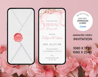 Pink Floral Bridal Brunch Invitation Template: Editable Digital Invite