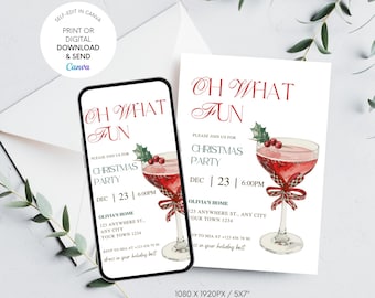 Inbjudan till julcocktailparty, redigerbar mall (digital nedladdning)