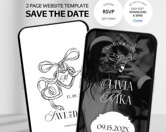 Minimalist Line Art Wedding Save the Date Website, Custom RSVP (Canva Template Digital Download)