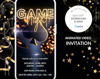 Neon Casino Game Night Invitation: Editable Video Template