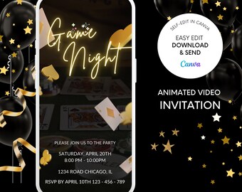 Neon Casino Game Night Invitation: Editable Video Template