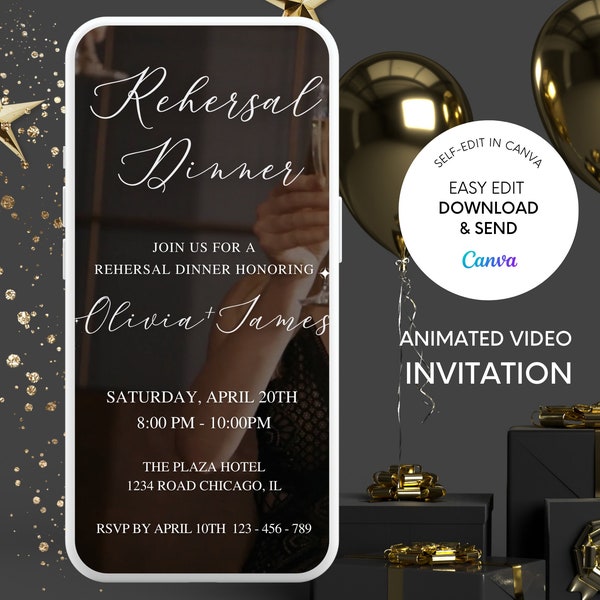 Digital Rehearsal Dinner Invitation, Electronic Invitation, Modern Minimalist Wedding Rehearsal Invite, Electronic Dinner Invite, Editable