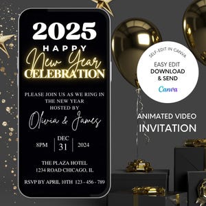 Tarjeta digital de Feliz Año Nuevo con video animado Tarjeta electrónica de Feliz Año Nuevo Fuegos artificiales - Año Nuevo 2025