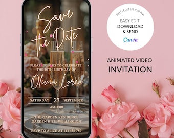 Video Save The Date Any Event Invitation, Elegant Animated Birthday/Wedding Party Evite, Eco Friendly, Digital Smartphone Canva Template