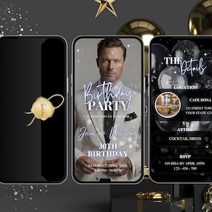 Birthday party Invitation, Black Silver Formal Affair Party, Animated Video Invite Self Editable Template