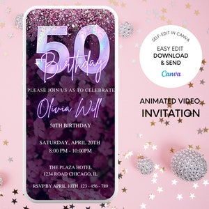 50th Birthday Invitation, birthday custom invitation template, 50th Birthday Party E-Invite, Digital Birthday Announcement, Editable