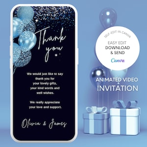 Video Dankeschön-Kartenvorlage Digital, Blau Glänzend Danke eCard für Handy, Erinnerungs-Dankesschön-Notiz Papierlos