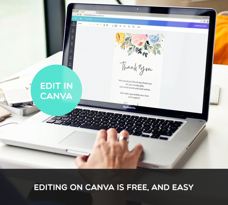 Electronic Thank You Card Template Digital Editable Digital Etsy