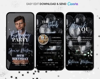 Men's Birthday Party Video Invitation: Black Suit Evite (Digital)