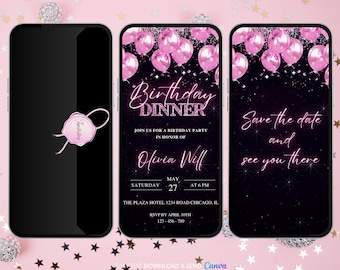 Pink Birthday Dinner Invitation: Animated Video Invite (Digital Download)