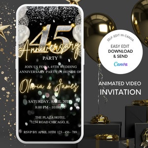 45th Anniversary Invitation, Glitter Wedding Anniversary Invite, Digital Video Wedding Anniversary, Anniversary Invite, Editable Template