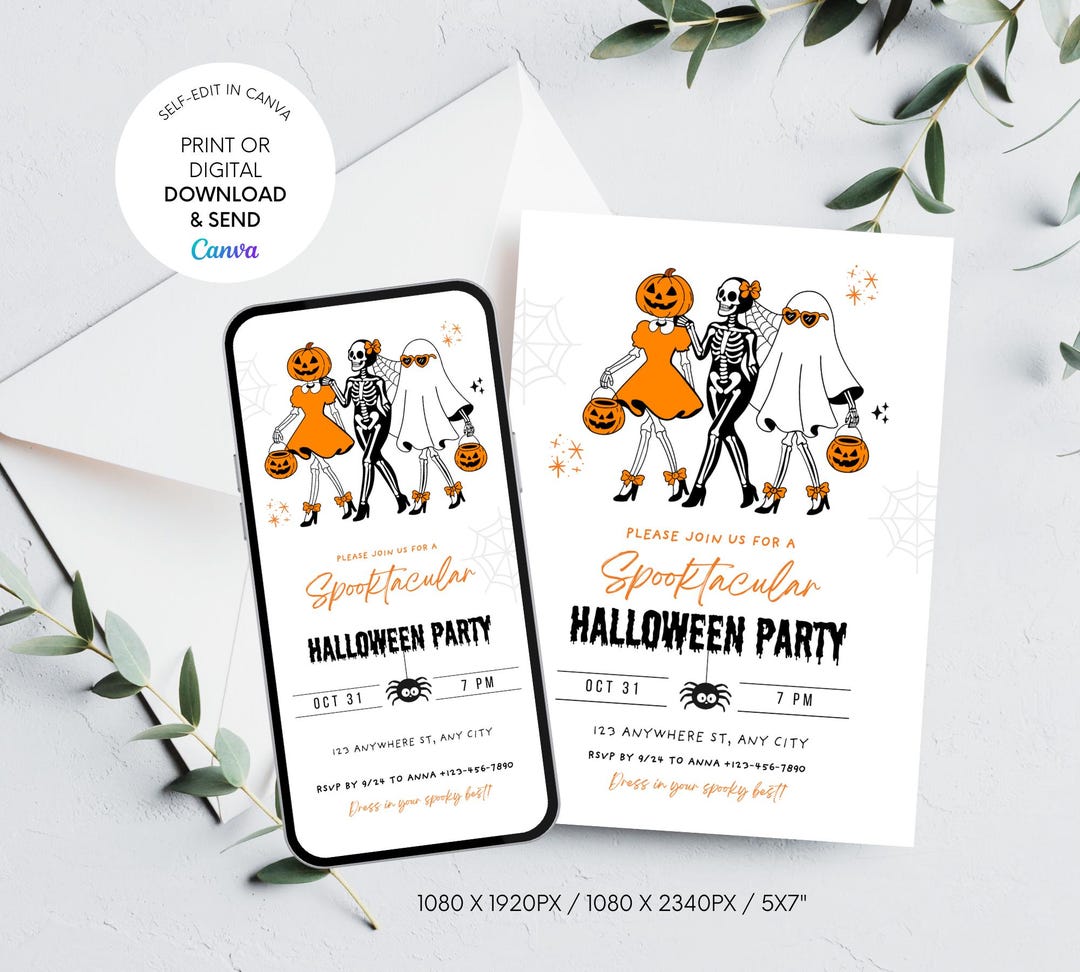 Spooktacular Halloween Party Invitation: Costume Party Editable Canva ...