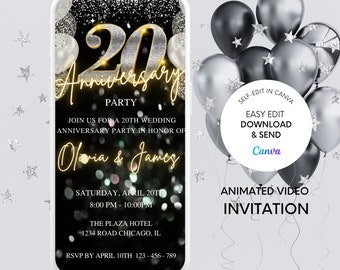 Glitter 20th Anniversary Video Invitation: Editable Template (Digital)