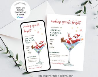 Inbjudan till julcocktailparty, redigerbar mall (digital nedladdning)