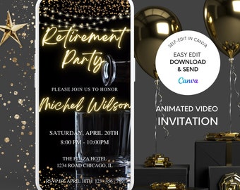 Whisky Retirement Party Invitation for Men: Editable Video Invite (Digital)
