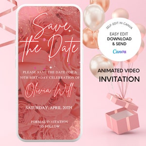 Video Save The Date Jede Ereigniseinladung, animierte Geburtstags- / Hochzeitsfeier-Einladung, umweltfreundliche, digitale Smartphone-Einladung, Canva-Vorlage