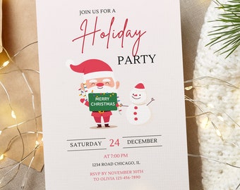 Editable Christmas Party Invitation, Christmas Party Invitation, Party Announcement, Printable Template, Christmas Invitation Download