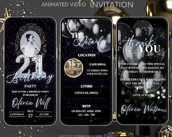 21st Birthday Video Invitation: Pink & Gold Electronic Invite (Digital Download)