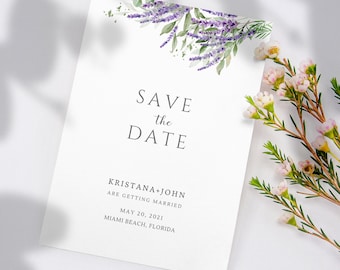 Lavender wedding save the date template digital download, modern save the date, save our date, DIY save the date, Canva