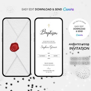 Baptism Invitation Template, Modern Minimalist Baptism Invitation Template, Baptism Christening Invitation, Simple Baptism Invite Template