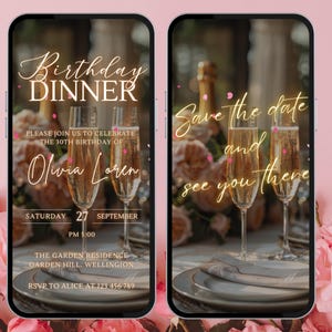 Digital Birthday Dinner invitation, Birthday Dinner, Digital Birthday Party Invite, Editable Template, Gold Birthday Party, text evite