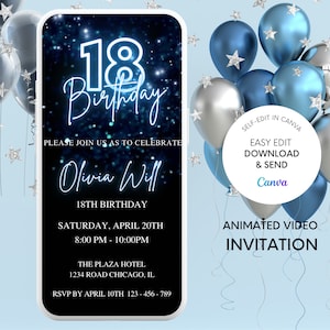 Invitación de cumpleaños número 18, invitación de brunch de cumpleaños editable por teléfono, invitación electrónica, descarga instantánea de invitación de cumpleaños, mensaje de texto de Evite