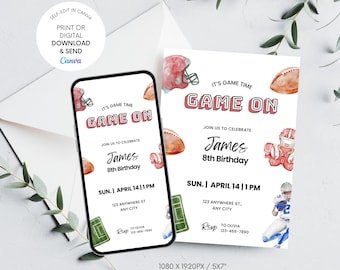 Football Birthday Invitation, Game Time Sports Party, Editable Printable (Digital Download)