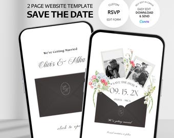 Floral Save The Date Wedding Website Template with RSVP/Details (Canva Digital Download)